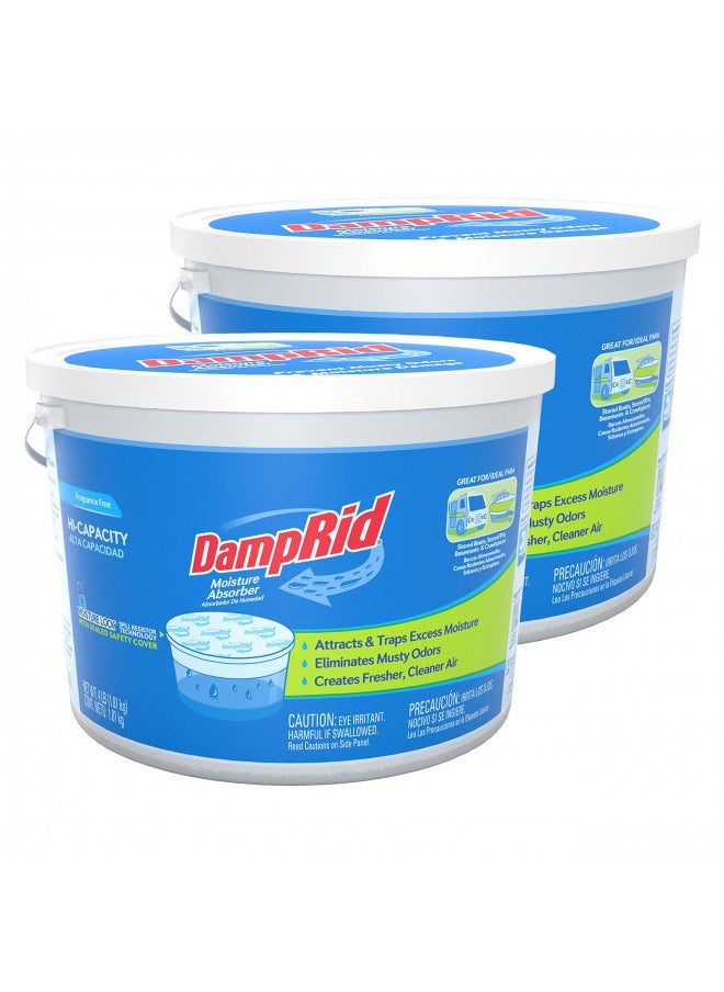 DampRid FG50T Moisture Absorber 4 lb. Hi-Capacity Bucket-for Fresher, Cleaner Air in Large Spaces-2 Pack, 4-Pound, White, 2 Count