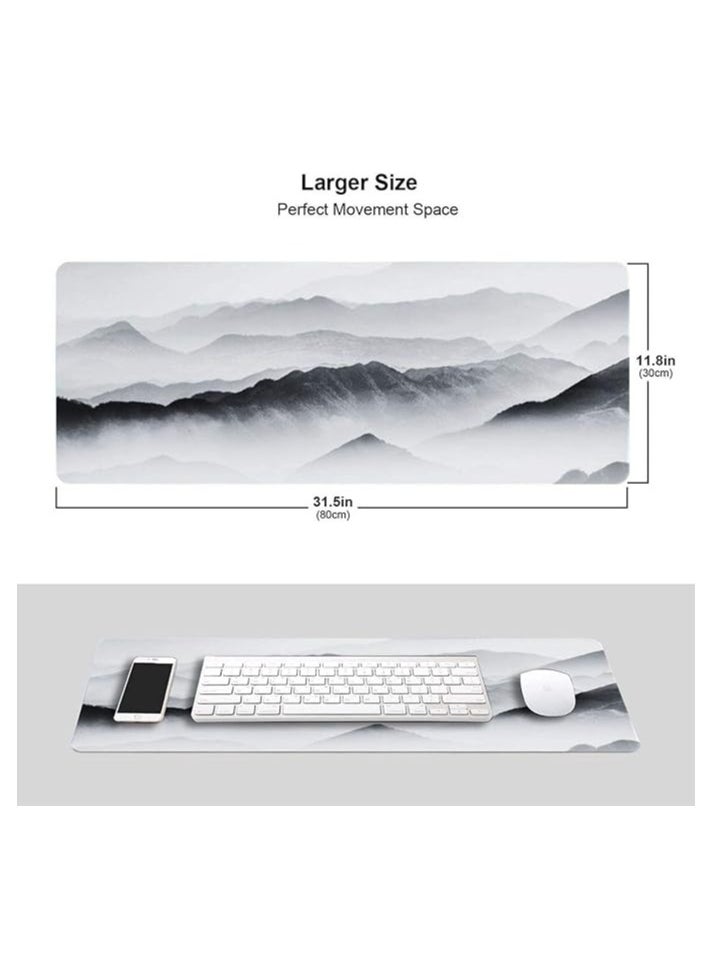 Gaming Mouse Pad Black and White Plum Bossom Cherry Blossom, Extended Large Mouse Mat Desk Pad, Stitched Edges Mousepad, Long Non-Slip Rubber Base Mice Pad (31.5x11.8x0.12 Inch, A4)