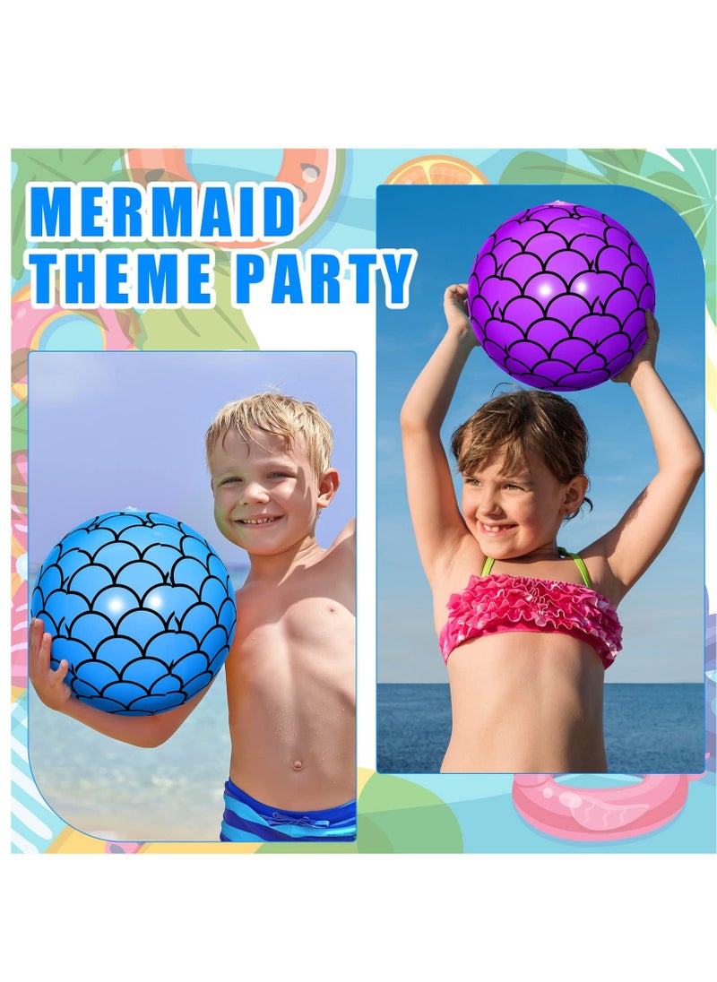 4 Pcs 9 Inch Mermaid Scales Beach Balls Bulk Inflatable Mermaid Ball Party Favors Summer Water Toy Gifts for Outdoor Beach Pool Party Sea Themed Mermaid Birthday Supplies Decorations