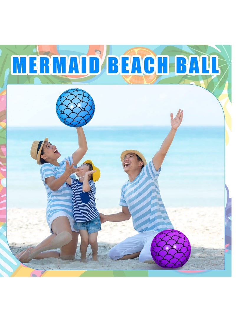 4 Pcs 9 Inch Mermaid Scales Beach Balls Bulk Inflatable Mermaid Ball Party Favors Summer Water Toy Gifts for Outdoor Beach Pool Party Sea Themed Mermaid Birthday Supplies Decorations