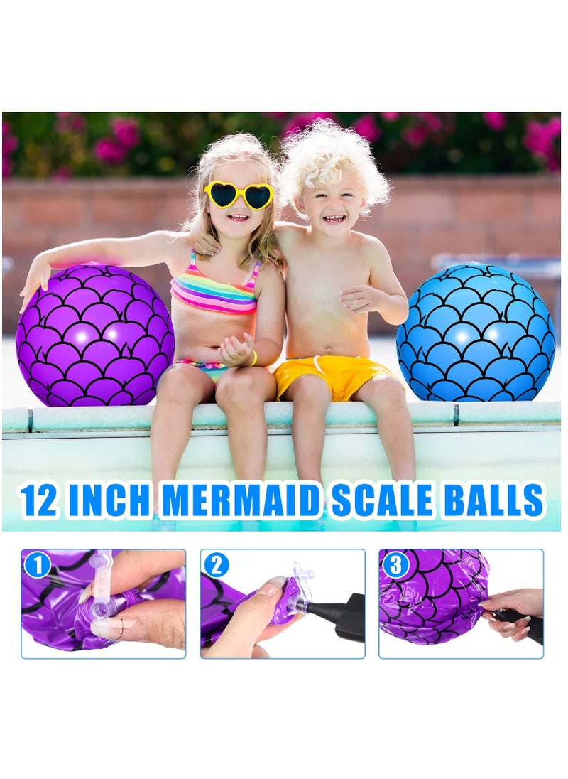 4 Pcs 9 Inch Mermaid Scales Beach Balls Bulk Inflatable Mermaid Ball Party Favors Summer Water Toy Gifts for Outdoor Beach Pool Party Sea Themed Mermaid Birthday Supplies Decorations