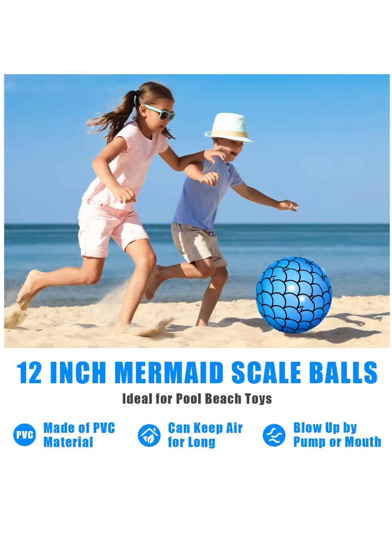 4 Pcs 9 Inch Mermaid Scales Beach Balls Bulk Inflatable Mermaid Ball Party Favors Summer Water Toy Gifts for Outdoor Beach Pool Party Sea Themed Mermaid Birthday Supplies Decorations