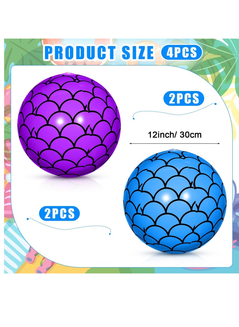 4 Pcs 9 Inch Mermaid Scales Beach Balls Bulk Inflatable Mermaid Ball Party Favors Summer Water Toy Gifts for Outdoor Beach Pool Party Sea Themed Mermaid Birthday Supplies Decorations