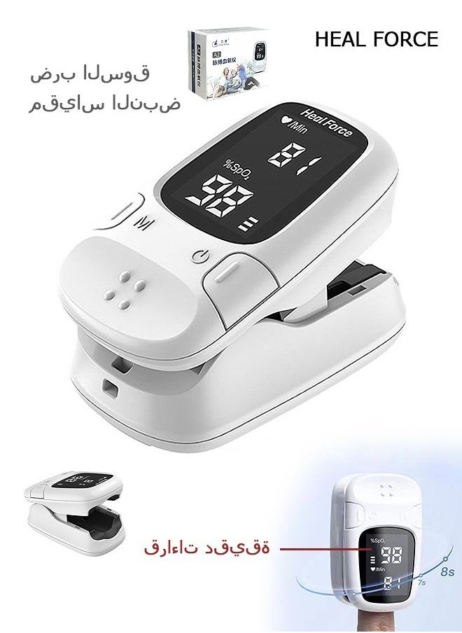 Pulse Oximeter, Blood Oxygen Meter Finger (SpO2) with Plethysmograph and Perfusion Index, Portable OLED Display (White)