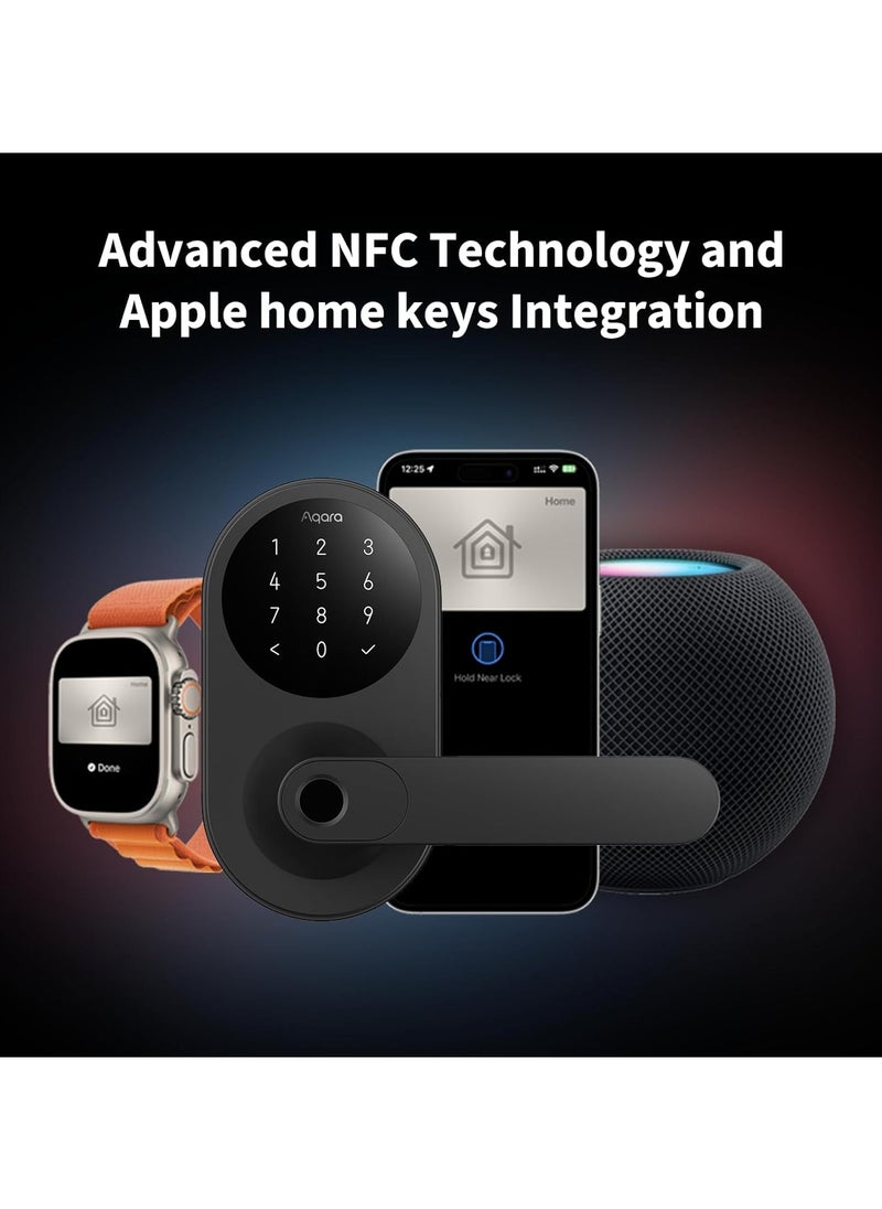 Smart Lock U300,Fingerprint Keyless Entry Door Lock with Handle, Matter Over Thread with Apple Home Keys,Touchscreen Keypad,Smart Lever Lock Supports Apple Home, Alexa,Google, IFTTT-Black