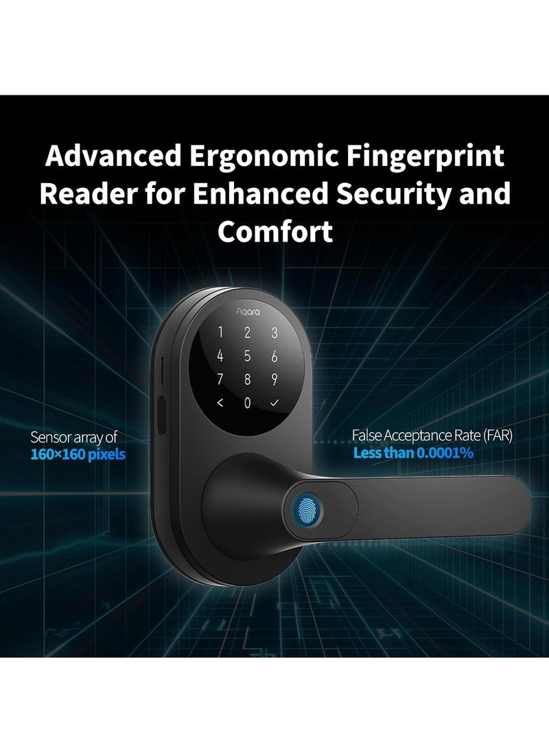 Smart Lock U300,Fingerprint Keyless Entry Door Lock with Handle, Matter Over Thread with Apple Home Keys,Touchscreen Keypad,Smart Lever Lock Supports Apple Home, Alexa,Google, IFTTT-Black