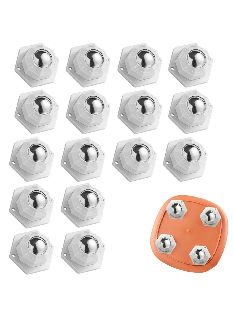 Mini Caster Wheels for Small Appliances, 360° Rotation Self Adhesive Stainless Steel Rollers, Universal Wheels for Trash Can, Storage Bins, Bottom Roller Stand, Furniture ,16 PCS, White