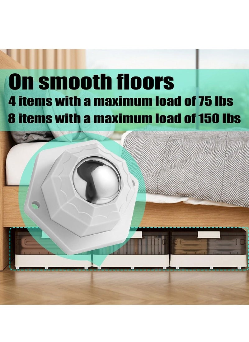 Mini Caster Wheels for Small Appliances, 360° Rotation Self Adhesive Stainless Steel Rollers, Universal Wheels for Trash Can, Storage Bins, Bottom Roller Stand, Furniture ,16 PCS, White