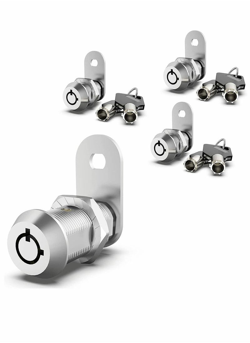 Cabinet Cam Lock Set 3 Pack 5/8 Inch Cylinder Locks Secure File Drawer Dresser RV Replacement Hardware Chrome Finish Zinc Alloy