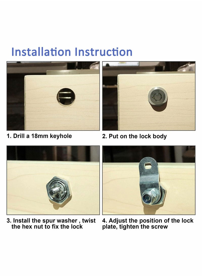 Cabinet Cam Lock Set 3 Pack 5/8 Inch Cylinder Locks Secure File Drawer Dresser RV Replacement Hardware Chrome Finish Zinc Alloy