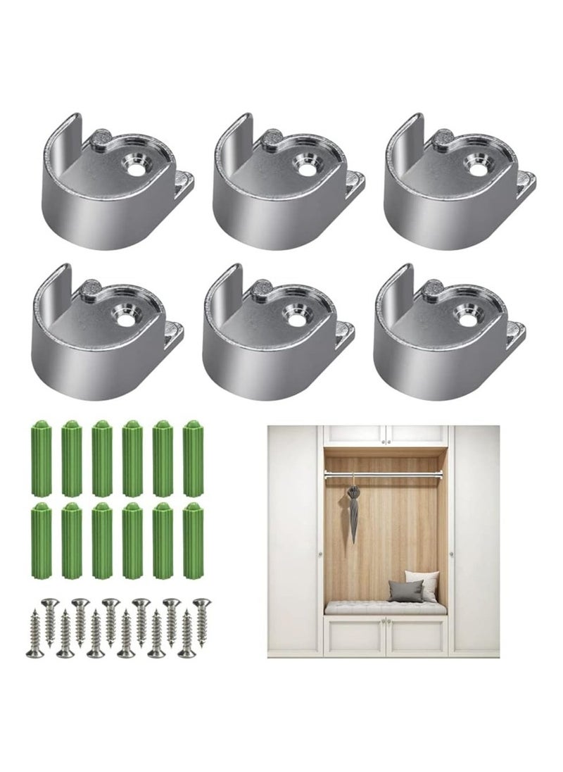 6Pcs Closet Pole Sockets Closet Rod End Supports Heavy Duty Closet Rod End Supports Flange Rod Holder with Screws Sockets Zinc Alloy Rods Holders for Pole Bracket Bathroom Shower Pole (25mm)