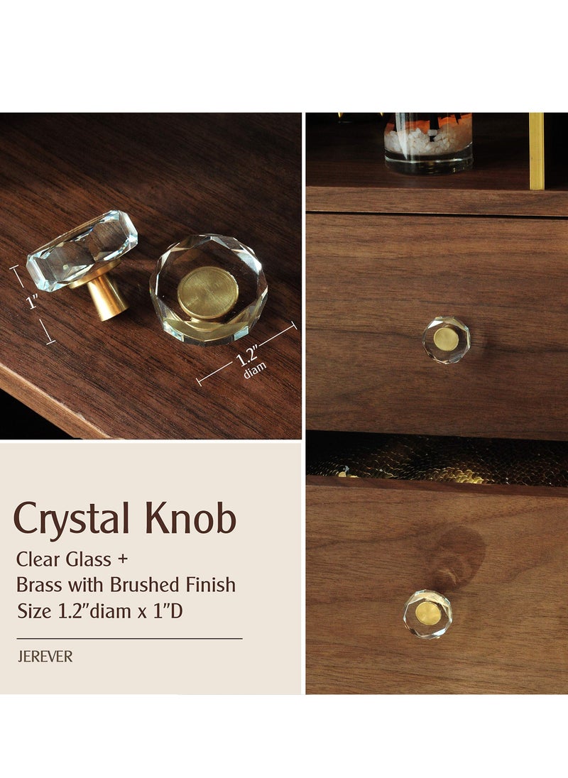 Knobs for Cabinet, Satin Brass Crystal Gold Cabinet Vintage, Glass and Pulls Dresser Drawer, Kitchen Bathroom 6 Pcs