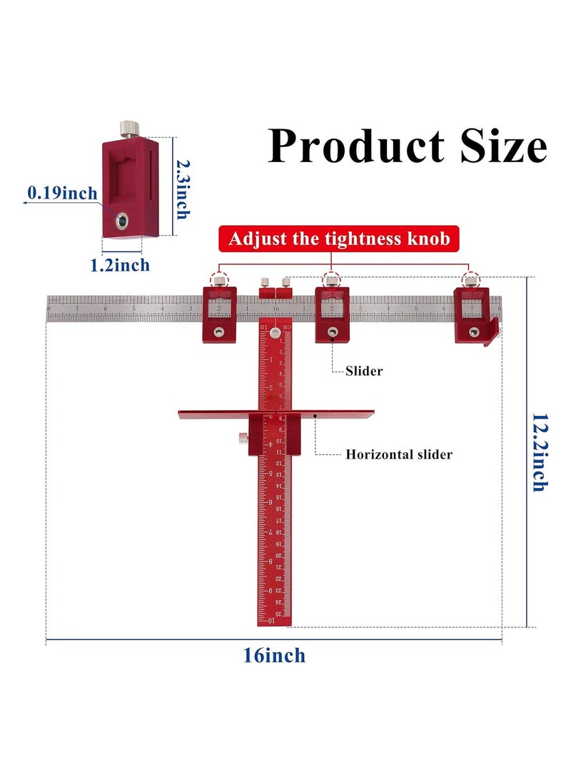 Cabinet Hardware Jig Tool, Adjustable Punch Locator Drill Template Guide, Multifunctional Woodworking Aids Wood Drilling Dowelling Guide For Installation of Handles Knobs on Doors And Drawer (Red)