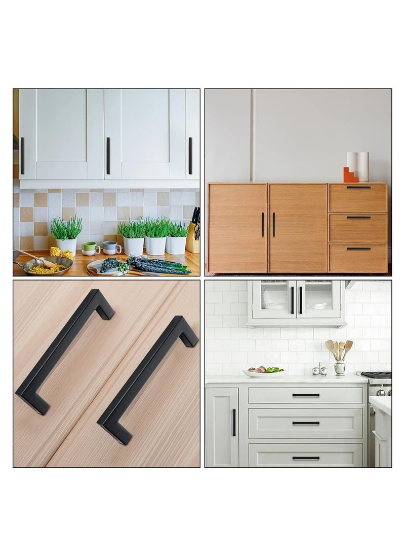 5 Pack Black Square Cabinet Pulls Drawer Handle Stainless Steel Modern Hardware for Kitchen and Bathroom Cupboard Dresser Center 96mm