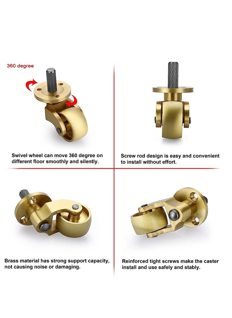 Threaded Stem Caster Wheels Swivel Casters, Universal Brass Caster Stems 360 Degree Rotation Casters, Metal Caster Replacements for Furniture Trunk Box Trolley Cabinet Coffee Table (Pack of 4)