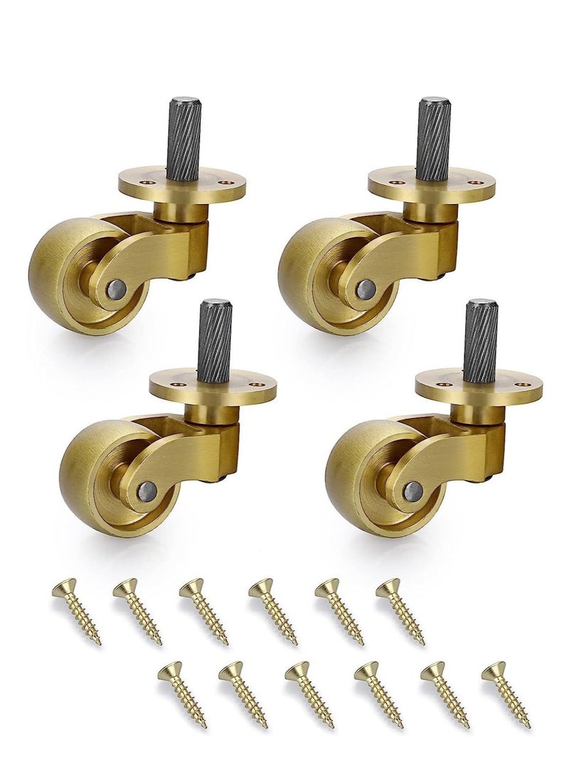 Threaded Stem Caster Wheels Swivel Casters, Universal Brass Caster Stems 360 Degree Rotation Casters, Metal Caster Replacements for Furniture Trunk Box Trolley Cabinet Coffee Table (Pack of 4)