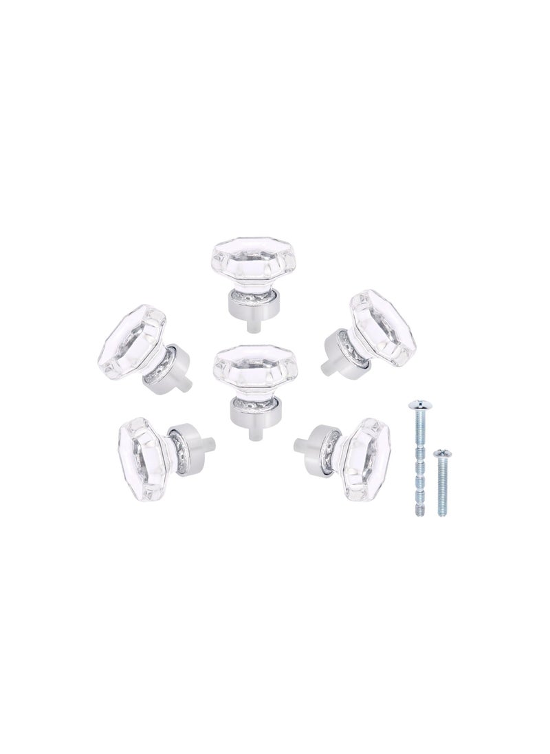 Crystal Cabinet Knobs and Pulls, 6 Pcs Glass Drawer Pulls and Knobs, Octagon, Clear, for Upgrading Your Drawers, Dressers, Armoires and Cabinets,Easily Cleanable(With Screws)