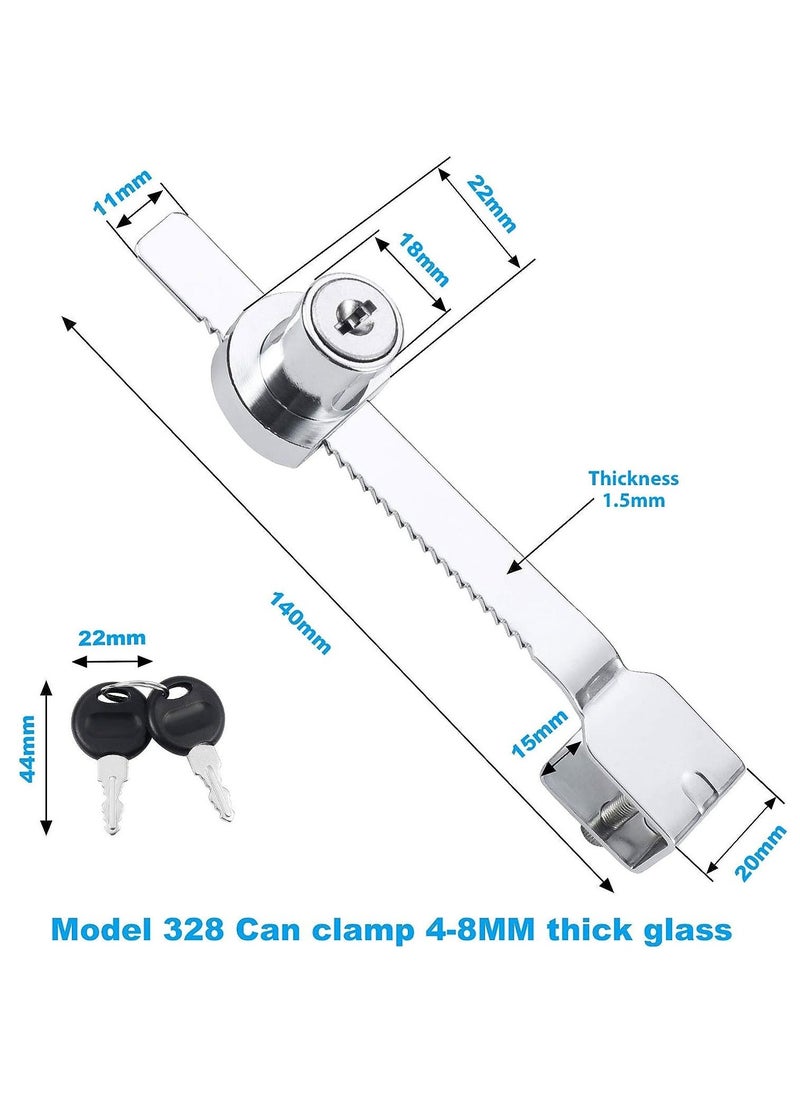 Glass Showcase Cabinet Locks 4 Set Sliding Glass Door Ratchet Locks Durable Drawer Cabinet Door Locks Sliding Door Frame Locks for Display Drawer Cupboard Mail Box Door Showcase (with 8 Keys)