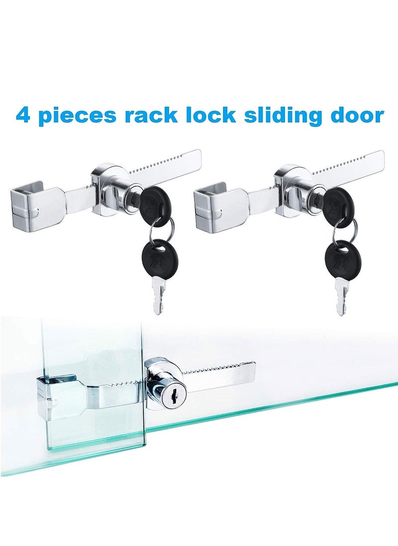 Glass Showcase Cabinet Locks 4 Set Sliding Glass Door Ratchet Locks Durable Drawer Cabinet Door Locks Sliding Door Frame Locks for Display Drawer Cupboard Mail Box Door Showcase (with 8 Keys)