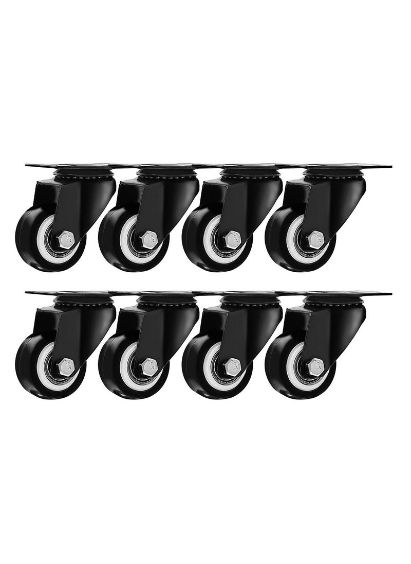 8 Pcs Rubber Rotating Caster Wheels, 1.5 Inch Heavy Duty Rigid Swivel Caster with Top Plate, Mini Silent Ball Bearing Small Caster for Cart, Furniture, Cabinet, Workbench