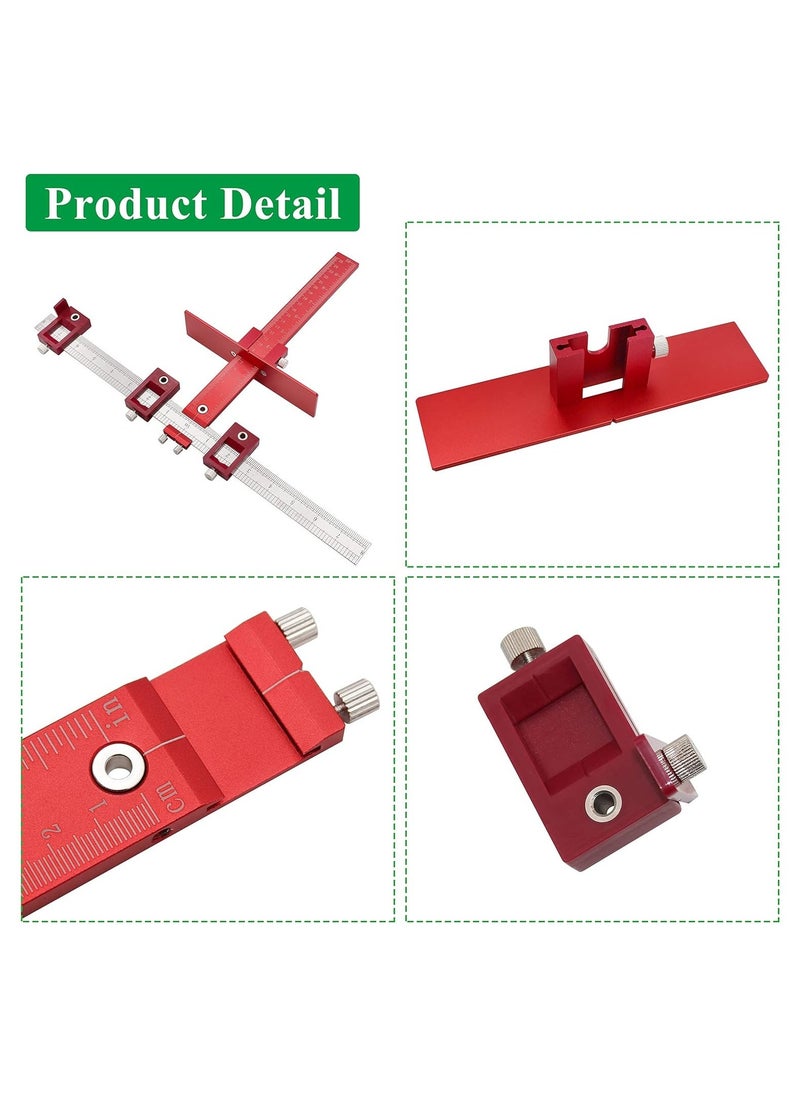 Cabinet Hardware Jig Tool, Adjustable Punch Locator Drill Template Guide, Multifunctional Woodworking Aids Wood Drilling Dowelling Guide For Installation of Handles Knobs on Doors And Drawer (Red)