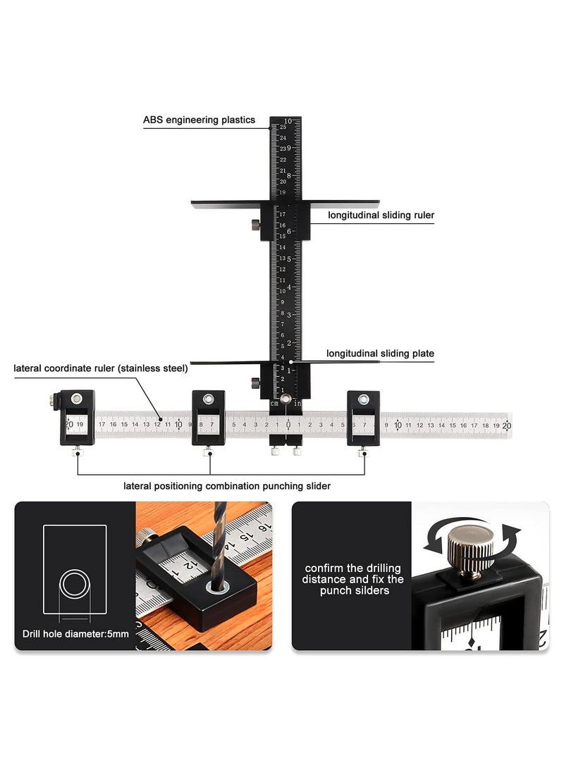 Cabinet Hardware Jig Tool, Adjustable Punch Locator Drill Template Guide, Multifunctional Woodworking Aids Wood Drilling Dowelling Guide For Installation of Handles Knobs on Doors And Drawer (Black)