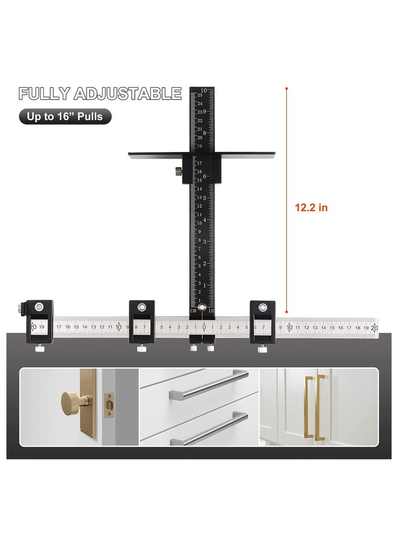 Cabinet Hardware Jig Tool, Adjustable Punch Locator Drill Template Guide, Multifunctional Woodworking Aids Wood Drilling Dowelling Guide For Installation of Handles Knobs on Doors And Drawer (Black)