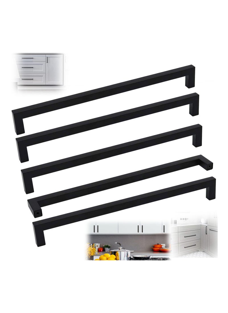 5 Pack Black Square Cabinet Pulls Drawer Handle Stainless Steel Modern Hardware for Kitchen and Bathroom Cabinets Cupboard Center 224mm Door