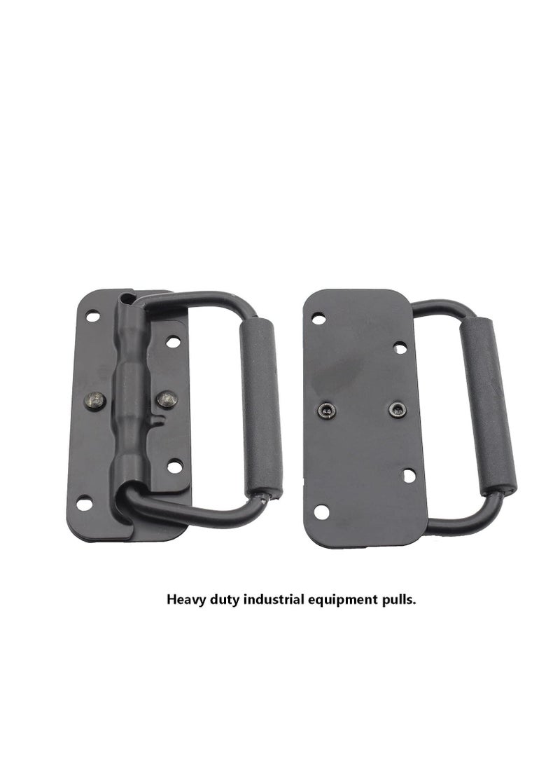 Spring Loaded Pull Handles, Surface Mount Chest Handle with Rubber Grip Handmade Chest Trunk Lifter Handle Pull Heavy Duty Hardware for Chests Trunks Crates Storage Boxes Thickened 2mm (2 Pack)