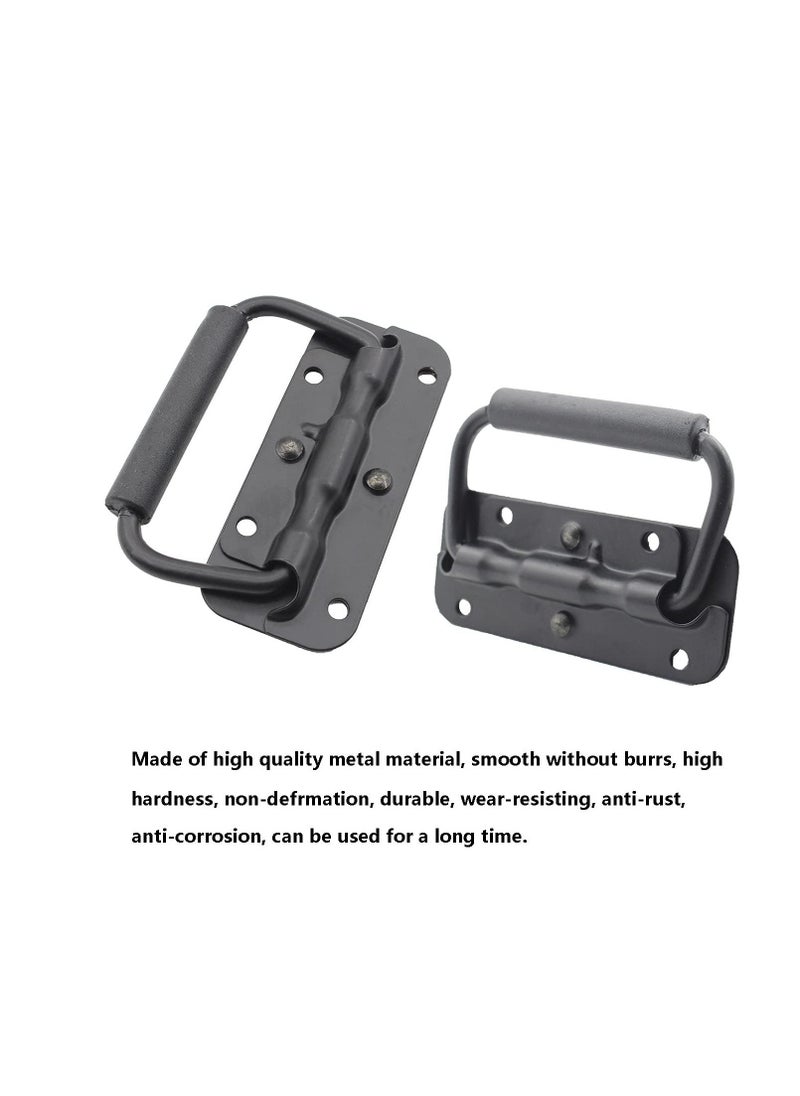 Spring Loaded Pull Handles, Surface Mount Chest Handle with Rubber Grip Handmade Chest Trunk Lifter Handle Pull Heavy Duty Hardware for Chests Trunks Crates Storage Boxes Thickened 2mm (2 Pack)