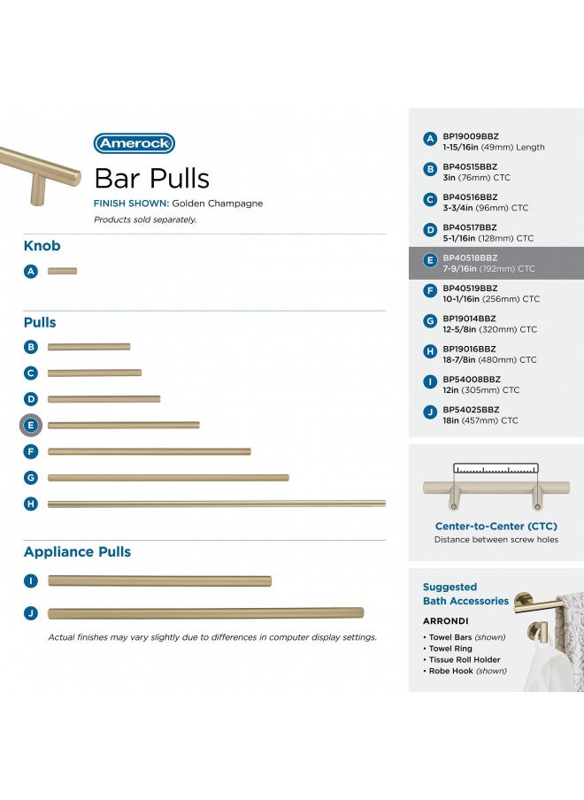 Amerock | Cabinet Pull | Golden Champagne | 7-9/16 inch (192 mm) Center to Center | Bar Pulls | 1 Pack | Drawer Pull | Drawer Handle | Cabinet Hardware
