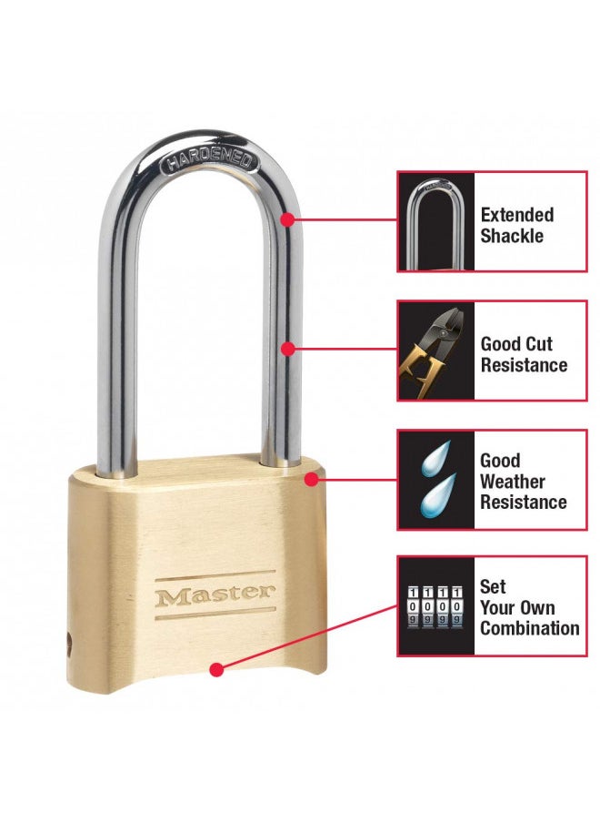 Master Lock Set Your Own Combination Padlock with Extra Long Shackle, Brass Finish