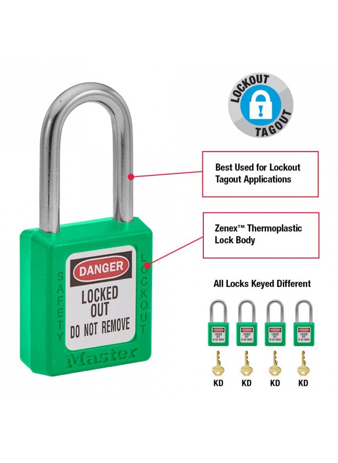 Master Lock 410GRN Lockout Tagout Safety Padlock with Key Green 0.25 in. Shackle Diameter