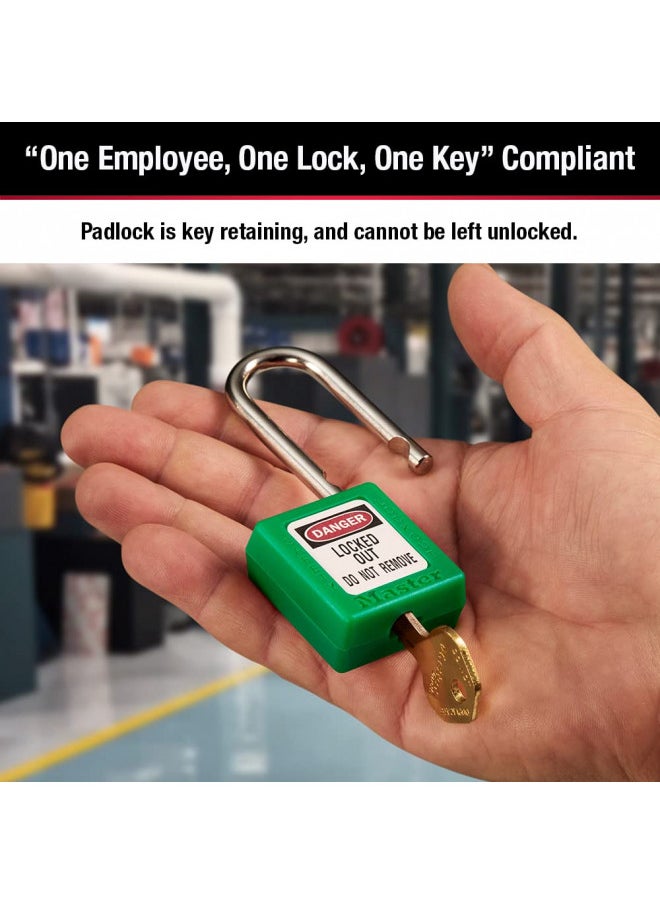 Master Lock 410GRN Lockout Tagout Safety Padlock with Key Green 0.25 in. Shackle Diameter