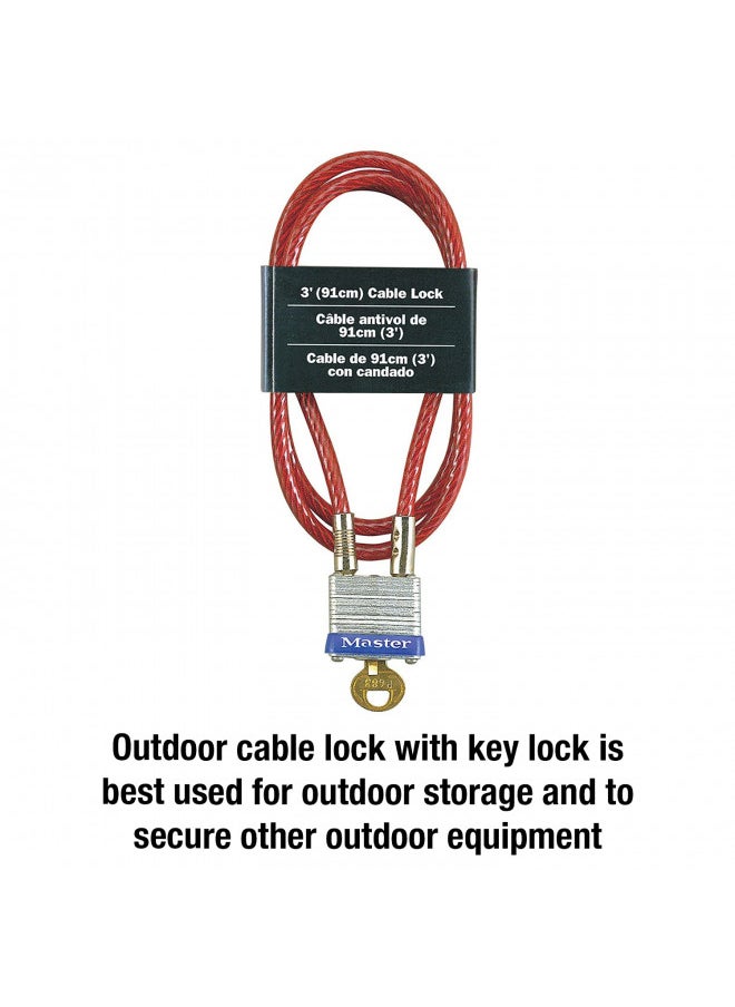 Master Lock 719D Steel Cable with Integrated Outdoor Padlock with Key, 1 Pack, Silver, 3' Long x 3/16' Diameter