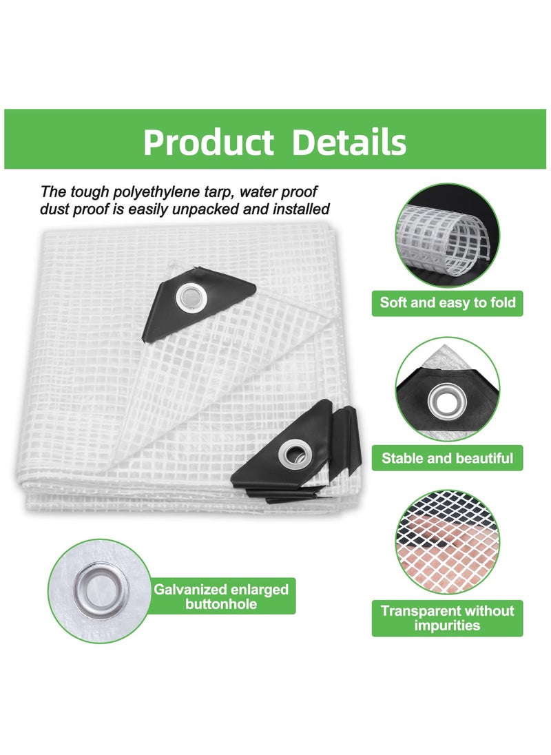 Glass Clear Tarpaulin Heavy Duty Tarp with Reinforced Eyelets Thick PVC Waterproof Transparent Tarpaulin Premium Quality Cover for Outdoor Camping Sheet