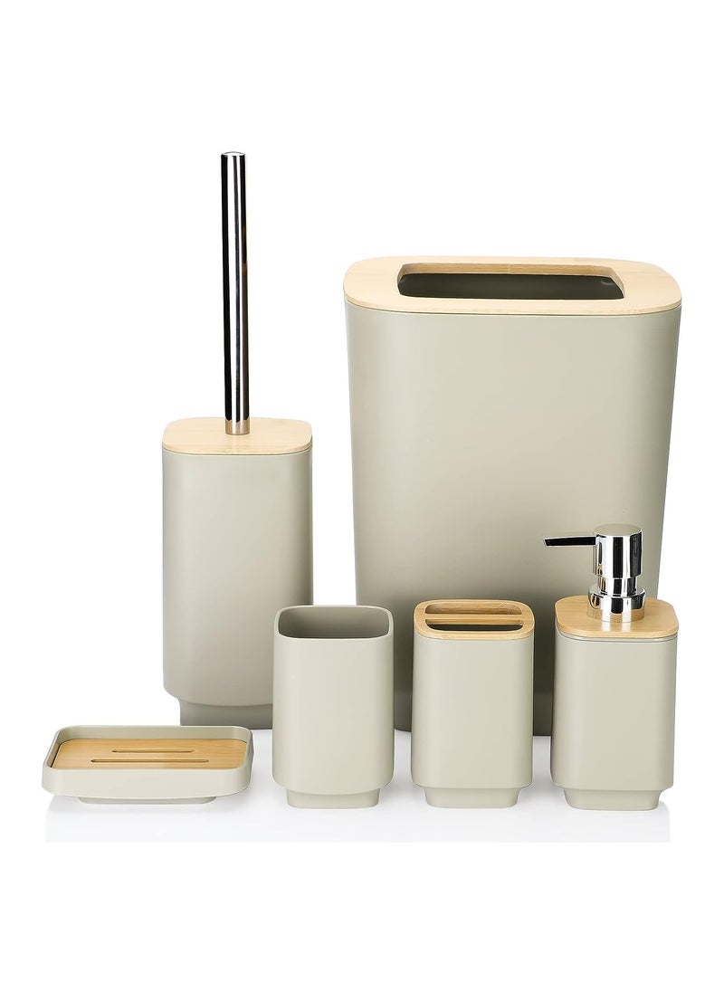 6 Piece Bathroom Accessories Set Beige Bamboo