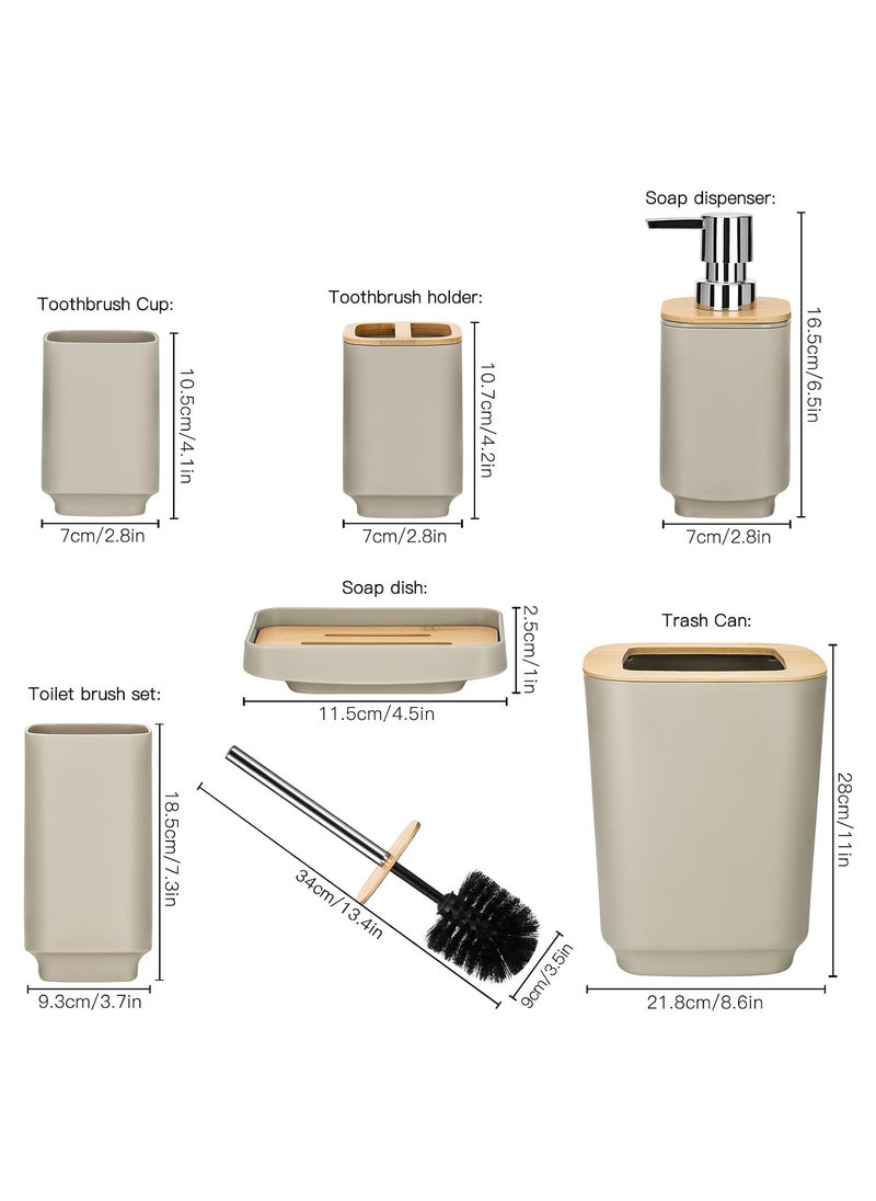 6 Piece Bathroom Accessories Set Beige Bamboo