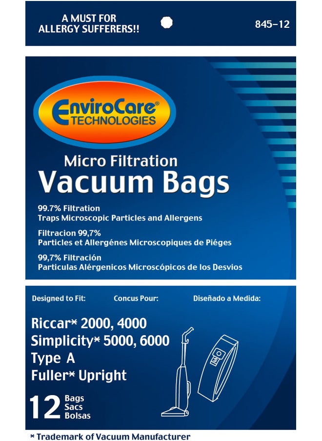 EnviroCare Replacement Micro Filtration Vacuum Cleaner Dust Bags made to fit Carpet Pro Uprights CPU 12 Pack