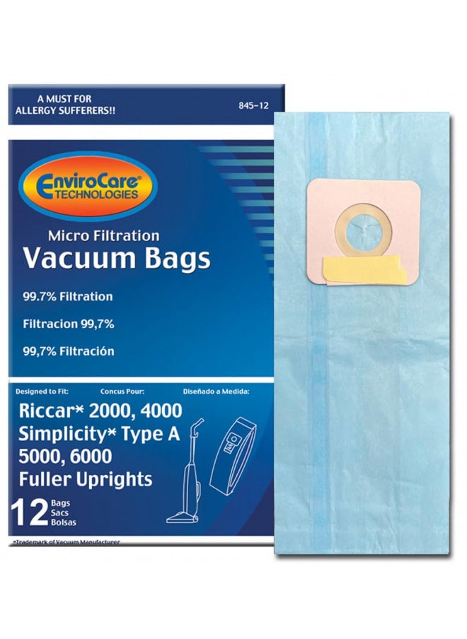 EnviroCare Replacement Micro Filtration Vacuum Cleaner Dust Bags made to fit Riccar 2000, 4000 and Vibrance Series. Simplicity 5000, 6000 and Symmetry Type A 12 pack