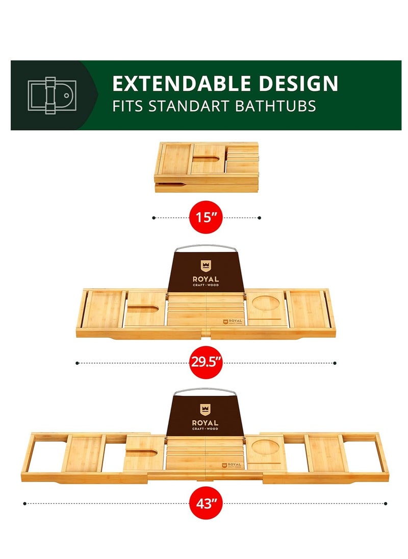 ROYAL CRAFT WOOD Premium Foldable Bathtub Tray - Expandable Bath Tray for Tub - Unique House Warming Bath Tub Tray Wood - Luxury Bathtub & Bathroom Accessories for New Home, Relaxing Spa, Women