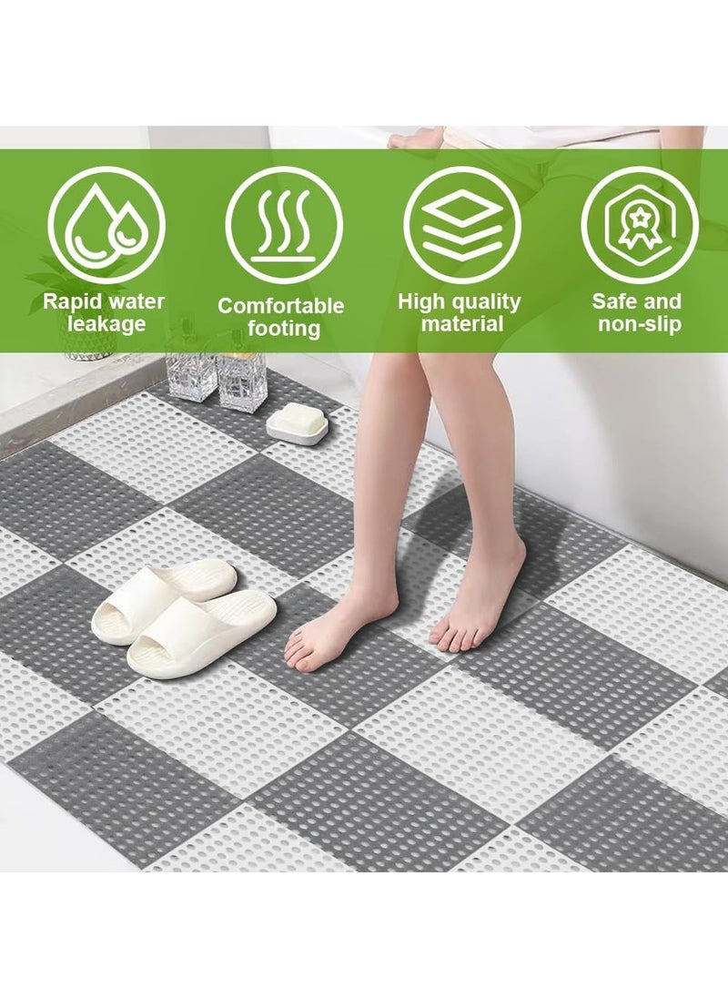 16 Pack Interlocking Non Slip Drainage Floor Tiles, 30 X 30 Cm Soft PVC Bath Shower Floor Mat, Bathroom Shower Mat, DIY Size Bathroom Shower Toilet Non-slip