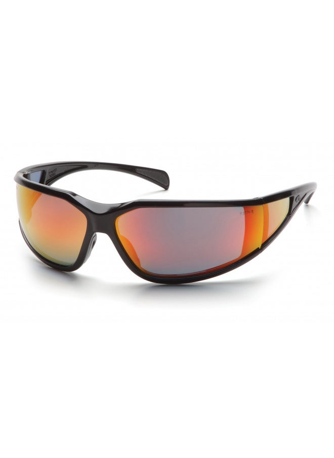 Pyramex Exeter Safety Eyewear, Sky Red Mirror Anti-Fog Lens With Black Frame