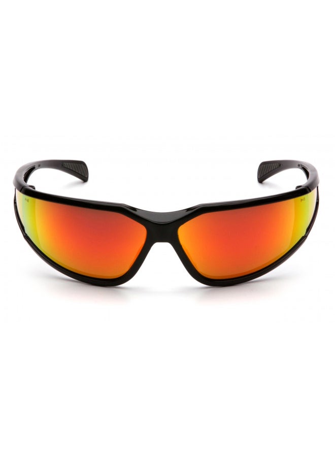 Pyramex Exeter Safety Eyewear, Sky Red Mirror Anti-Fog Lens With Black Frame