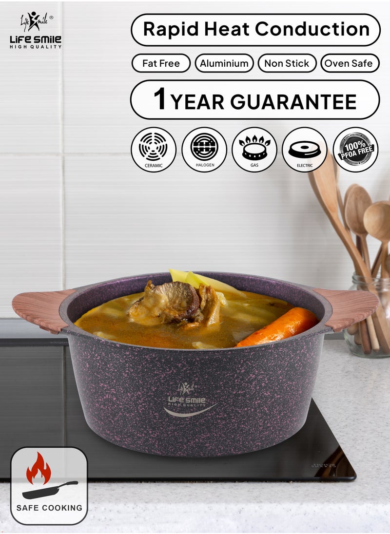 16cm (1.5 Liter) Granite Coated Aluminum Soup & Stock Pot With Tempered Glass Lid - Heat Resisant Handles - PFOA Free Oven Safe - 5 Layer Non-Stick ECAS Approved Coating - Dishwasher Safe