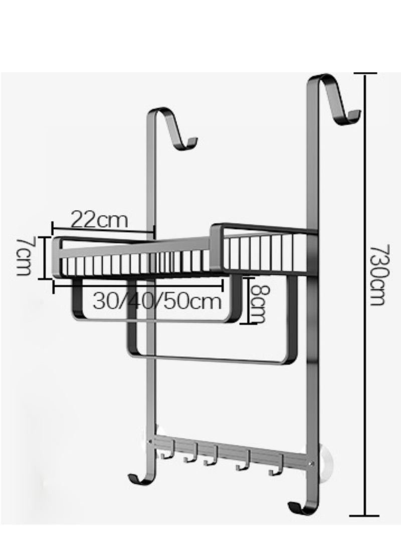 Over the Door Shower Caddy, Aluminum Hanging Shower Rack, Rustproof Shampoo Holder with Hooks (Black)