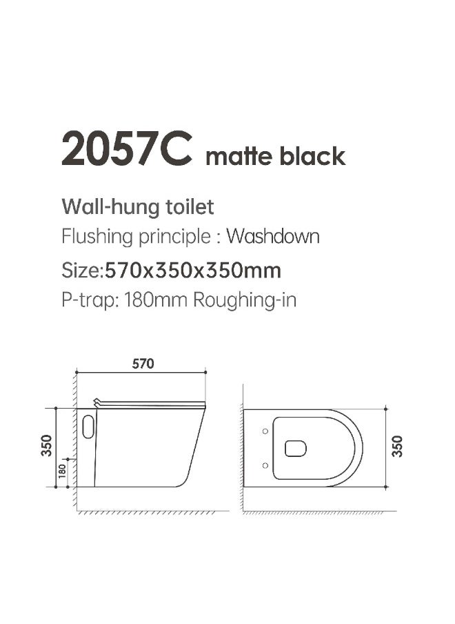 Milano Wall Hung Wc Model 2057C Matt Black Ceramic Wc With Matted Color Water Closet Wall Hung Wc P Trap For Bathroom Commercial Lavatories - Black