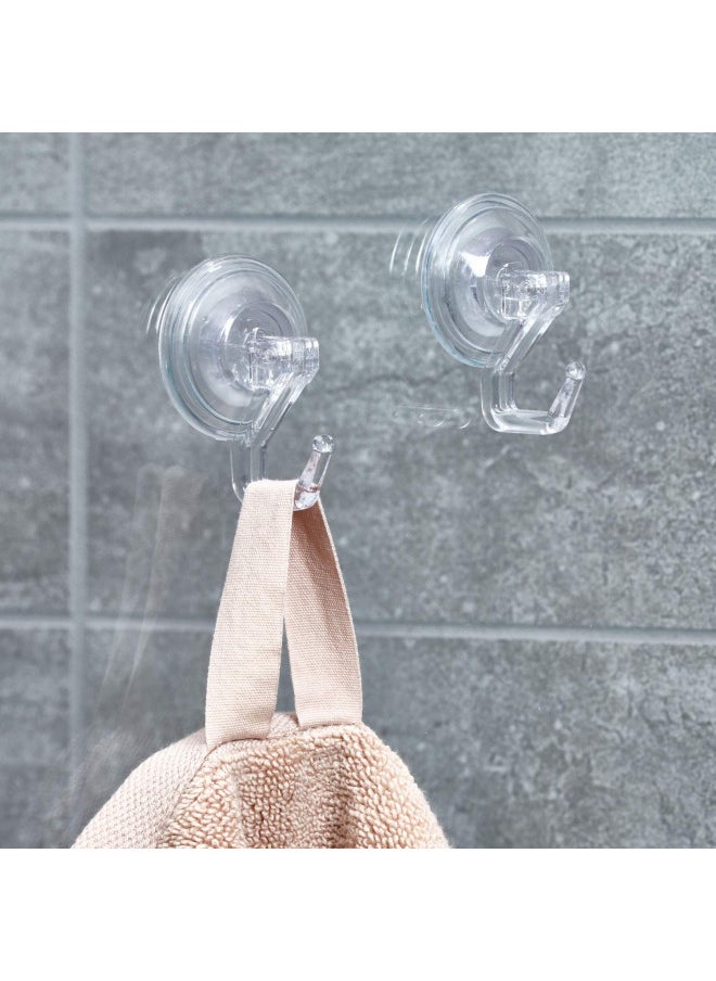 iDesign Power Lock Bathroom Suction Cup Hooks for Loofah, Towels, Sponges and More, Set of 2, Clear