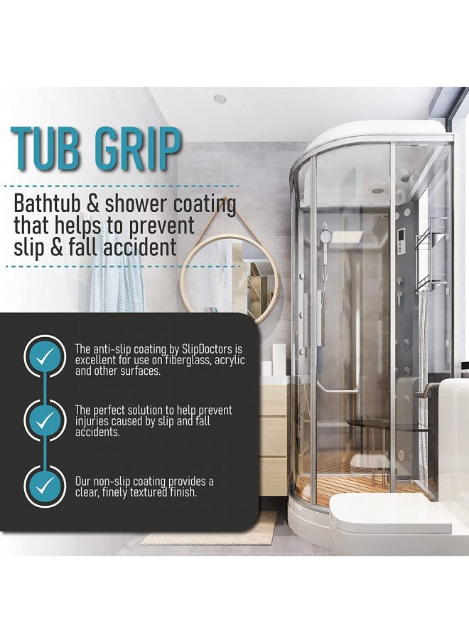 SlipDoctors Tub Grip Anti-Slip Bath & Shower Floor Solution Fixes Slippery Fiberglass & Acrylic Bathtub or Showers Clear Non-Slip Textured Coating