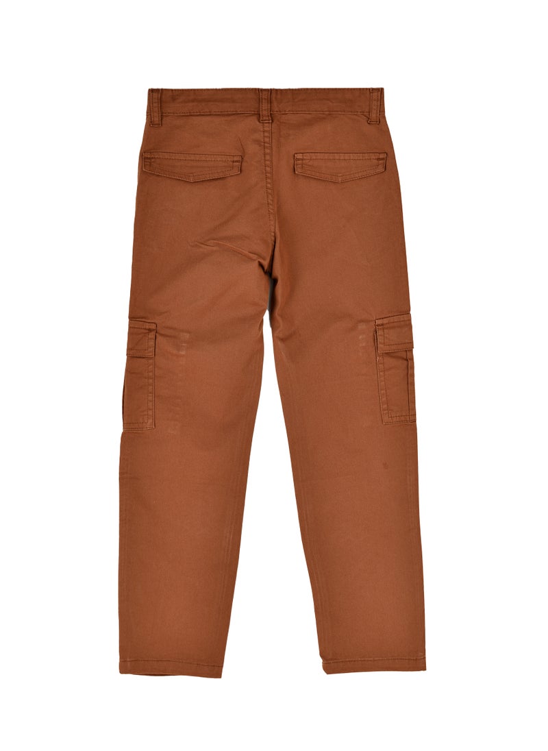 Boys Cargo Pants with Side Pockets - Brown